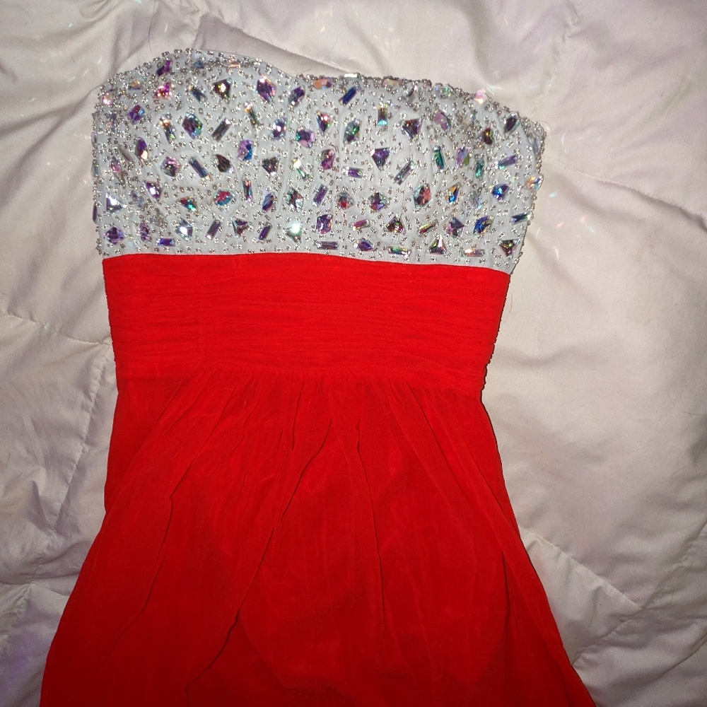 Red and silver prom dress